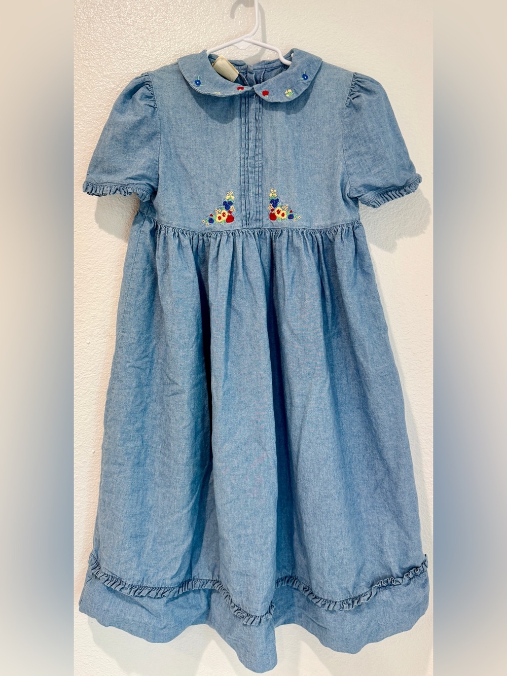 Vintage Y2K Laura Ashley Cottagecore Prairie Floral Embroidered Chambray Dress 9